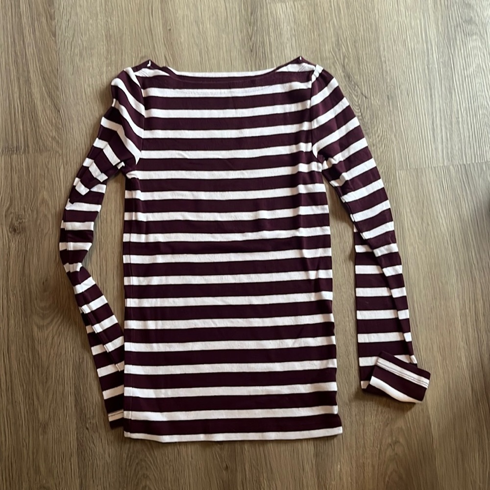 Gap XS Maroon Striped Long Sleeve Boatneck Tee